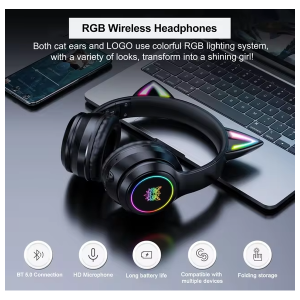  ONIKUMA B90 - Bluetooth Headphone Over Ear - RGB - Up To 800 mAh - Black 