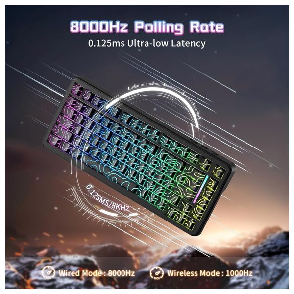 Attack Shark X82 HE Gaming Keyboard - Wireless - RGB Lighting - 83 Keys - Black