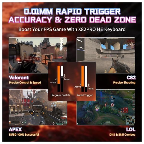 Attack Shark X82 HE Gaming Keyboard - Wireless - RGB Lighting - 83 Keys - Black