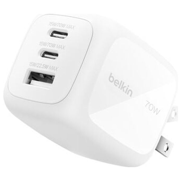  شاحن جداري بلكن متعدد المنافذ - 70 واط - مقابس قابلة للتبديل للاستخدام الدولي - ابيض 