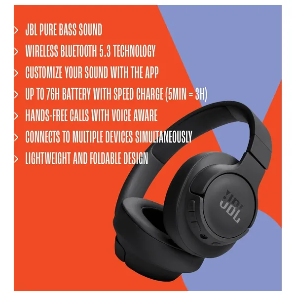  JBL Tune 720BT - Wireless Over-Ear Headphones - Battery Life Up to 76 Hours - Multi-Point Connection - White 