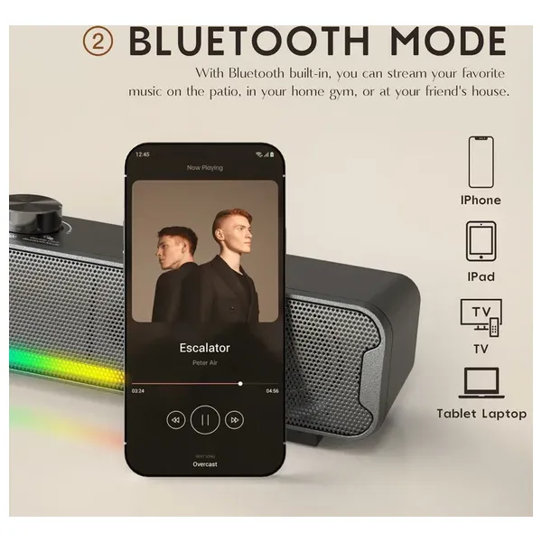 ساوند بار ألعاب ONIKUMA L16 - وضع مزدوج بلوتوث و USB - إضاءة ار جي بي - صوت ستيريو واضح - تصميم مدمج