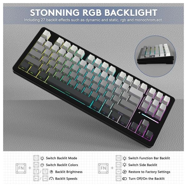 Attack Shark M87 PRO Mechanical Keyboard - Wired - RGB Lighting - 87 Keys - Black