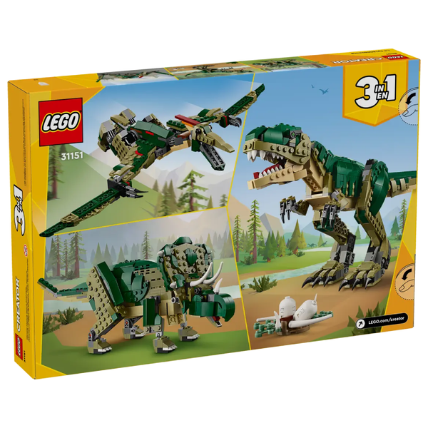 ليغو 31151 - كريتور 3 في 1: تي ريكس - ديناصور تي ريكس كبير الحجم وقابل للتحريك بالكامل - يمكن تحويله إلى ترايسيراتوبس أو بتيروداكتي