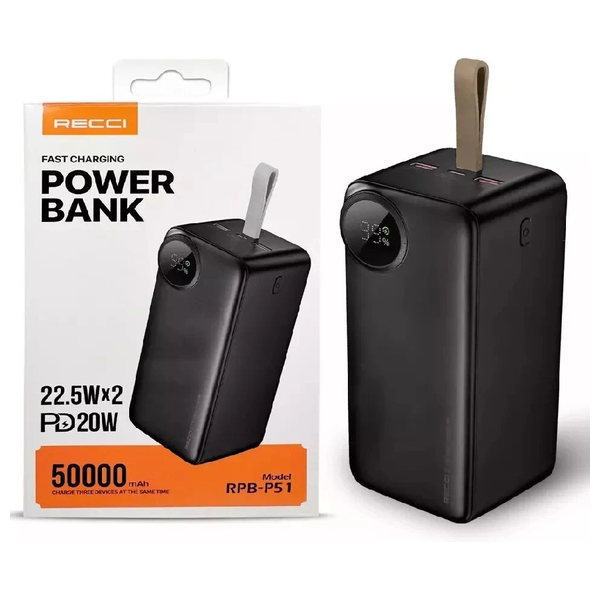 Recci - Power bank - 50000mAh - Fast Charging 22.5W - Black