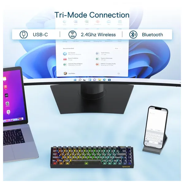  كيبورد لاسلكي ريدراكون - Castor Pro - اضاءة RGB - بطارية بحجم 1600 مللي امبير - اسود 