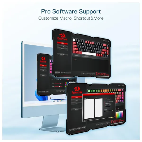  كيبورد لاسلكي ريدراكون - Castor Pro - اضاءة RGB - بطارية بحجم 1600 مللي امبير - اسود 