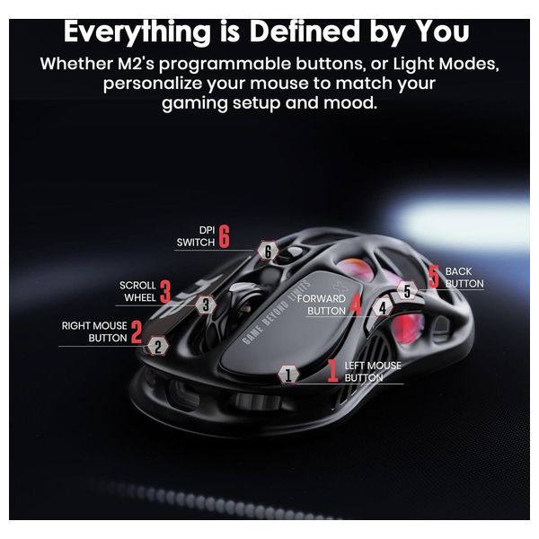 Gravastar M2-BLK-CN Gaming Mouse - Wireless - 5 Programmable Buttons - RGB Lighting - Black