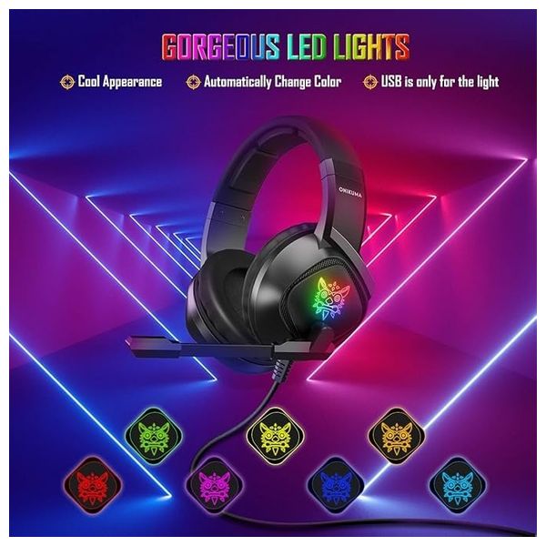 ONIKUMA K19 - Wired Headphone Over Ear - 2.2m - RGB - Black