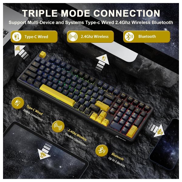 Attack Shark X98 Gaming Keyboard - Mechanical - Wireless - RGB Lighting - Black