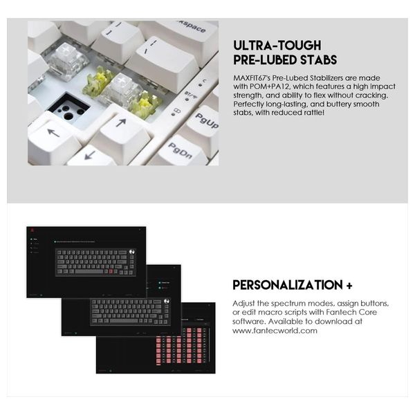 Fantech MAXFIT67 Mechanical Keyboard - RGB Lighting - Compact Design - White