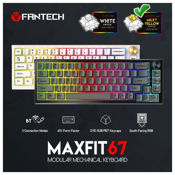 Fantech MAXFIT67 Mechanical Keyboard - RGB Lighting - Compact Design - White