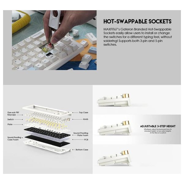 Fantech MAXFIT67 Mechanical Keyboard - RGB Lighting - Compact Design - White