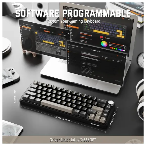  Attack Shark X66 Wireless Mechanical Keyboard - 66 Keys - RGB Backlighting - Black 