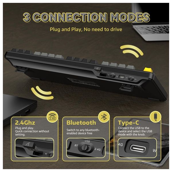 Attack Shark X87 Mechanical Gaming Keyboard - Wireless - RGB Lighting - 87 Keys - Black