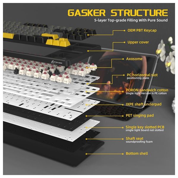 Attack Shark X87 Mechanical Gaming Keyboard - Wireless - RGB Lighting - 87 Keys - Black