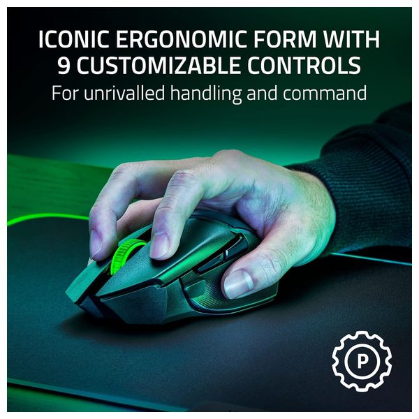 ماوس ألعاب رايزر - لاسلكي وبلوتوث - 9 أزرار قابلة للتخصيص - مفاتيح ميكانيكية من الجيل الثاني - إضاءة ار جي بي - اسود