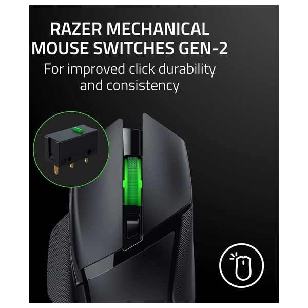ماوس ألعاب رايزر - لاسلكي وبلوتوث - 9 أزرار قابلة للتخصيص - مفاتيح ميكانيكية من الجيل الثاني - إضاءة ار جي بي - اسود