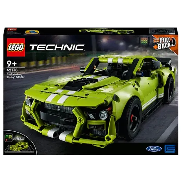 سيارة فورد موستانج شيلبي تكنيك ليغو 42138 - محركان للسحب للخلف - تجربة الواقع المعزز - غطاء خلفي جاهز للعرض