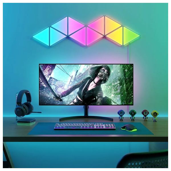  ألواح إضاءة ذكية Govee Glide - شكل مثلث - تقنية RGBIC - تحكم صوتي/Wi-Fi - مزامنة مع الموسيقى - للـ Gaming و البث المباشر 
