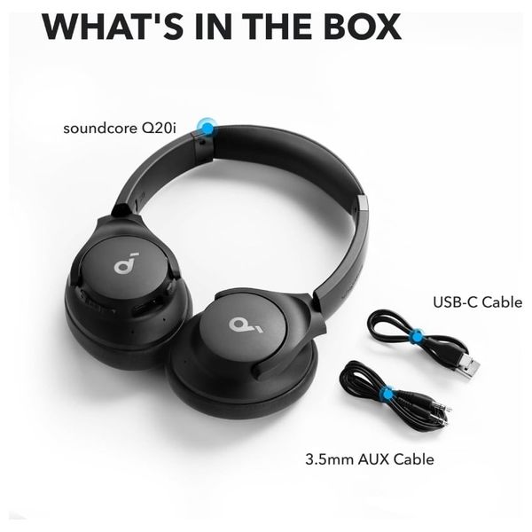  Anker Soundcore Q20i - Wireless Over-Ear Headphones ANC - Battery Life Up to 60 Hours without ANC  - Black 