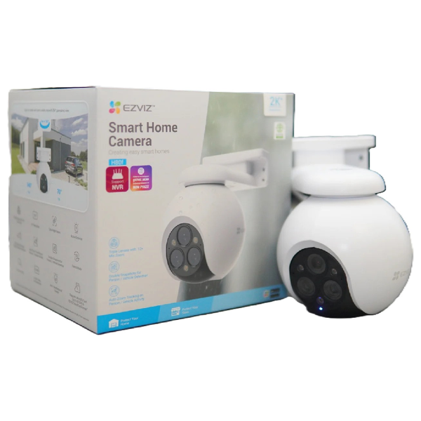  كاميرا مراقبة EZVIZ H80f Multi - ثلاثية العدسات - دقة 2K - تقريب 12x بدون ضبابية - ذكاء اصطناعي لكشف الأشخاص والمركبات - تدعم الواي فاي - ابيض 
