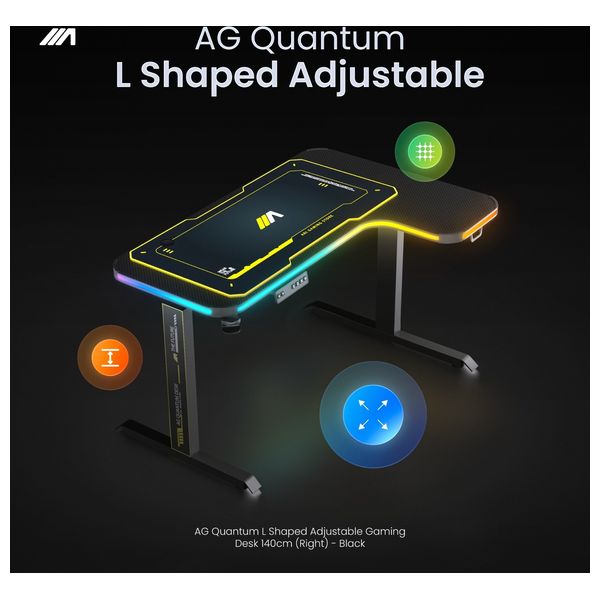  Ari Gaming ari-table-QL03 Quantum Gaming Table - 140 cm - Adjustable L-Shaped Left - Black 
