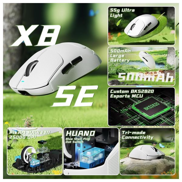 Attack Shark X8 SE Gaming Mouse - Wireless - White