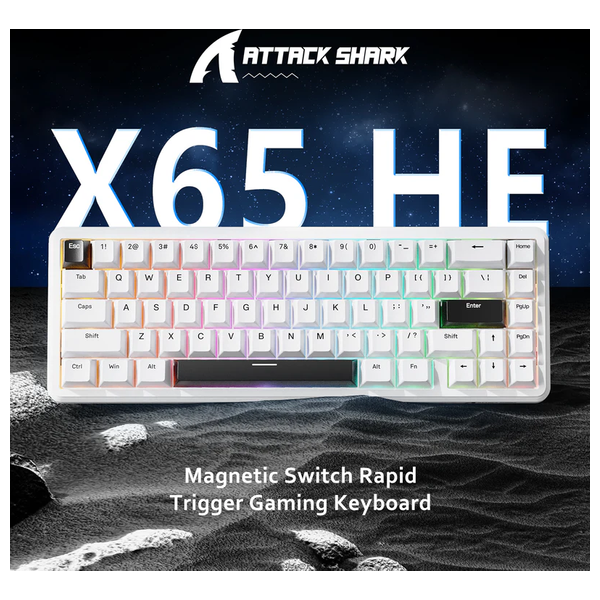 Attack Shark X65 Mechanical Gaming Keyboard - Wired - 67 Keys - RGB Backlighting - White