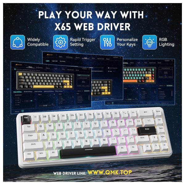 Attack Shark X65 Mechanical Gaming Keyboard - Wired - 67 Keys - RGB Backlighting - White