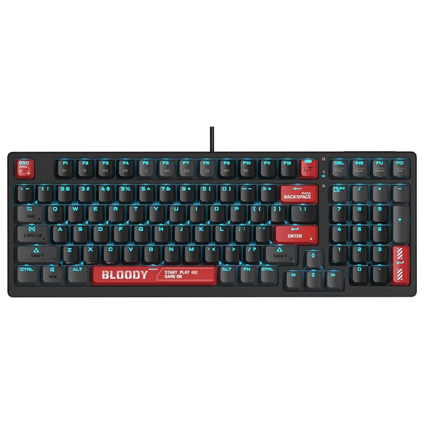  كيبورد العاب ميكانيكي بلودي WS98 ثنائي النواة - استجابة فائقة السرعة للمفاتيح (1 مللي ثانية) - تصميم ألعاب بإضاءة خلفية RGB - أسود 