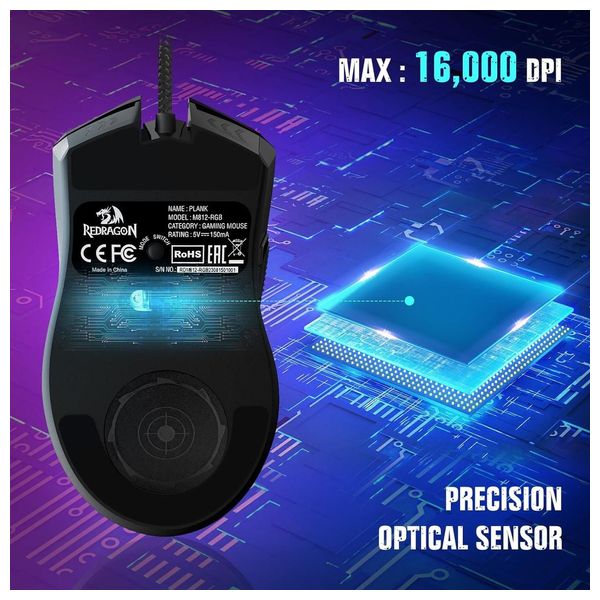  ماوس العاب ريدراغون M812 -  إضاءة خلفية ار جي بي قابلة للتخصيص - 9 أزرار قابلة للبرمجة - اسود 