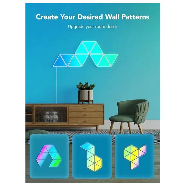  ألواح إضاءة ذكية Govee Glide - شكل مثلث - تقنية RGBIC - تحكم صوتي/Wi-Fi - مزامنة مع الموسيقى - للـ Gaming و البث المباشر 