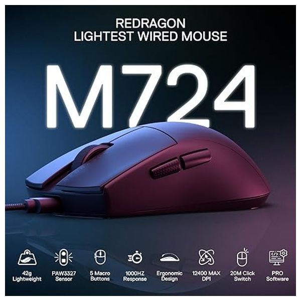  ماوس ألعاب ريدراغون M724 - سلكي - 5 أزرار قابلة للبرمجة -  أسود 