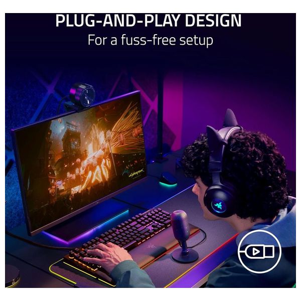 ميكروفون رايزر سيرين V3 ميني USB - مكثف بنمط فائق الدقة - مستشعر كتم الصوت بلمسة واحدة وحامل صدمات - اسود