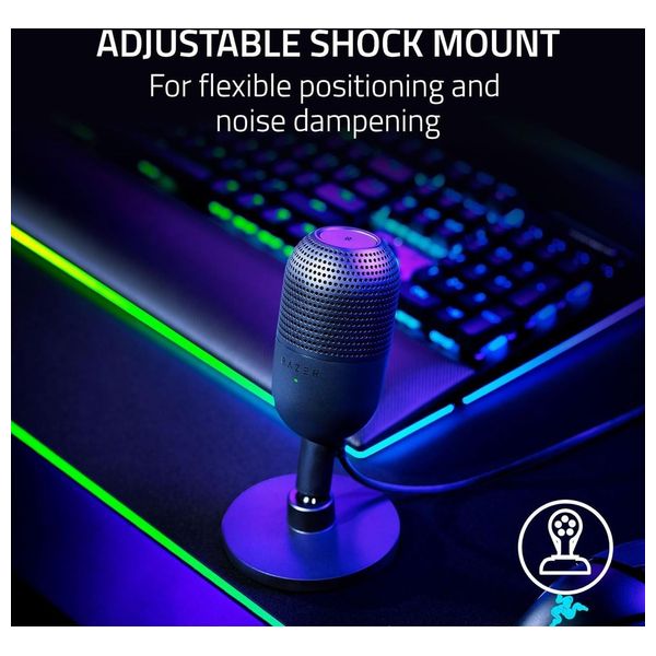 ميكروفون رايزر سيرين V3 ميني USB - مكثف بنمط فائق الدقة - مستشعر كتم الصوت بلمسة واحدة وحامل صدمات - اسود