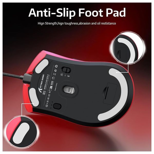 Attack Shark R1 Gaming Mouse - Wireless - 800-18000 DPI - IPS 400 - HUYU Key - Red