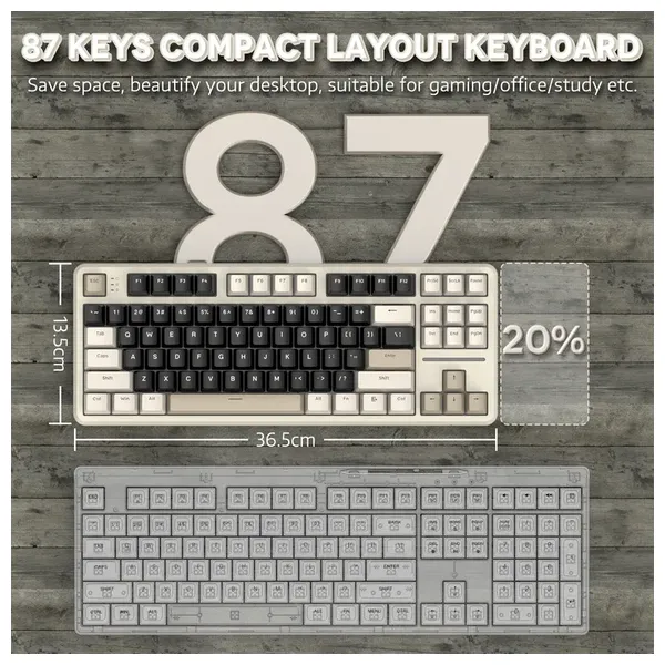  Attack Shark X87 Wireless Mechanical Keyboard - 87 Keys - Gasket Mount Housing - White 