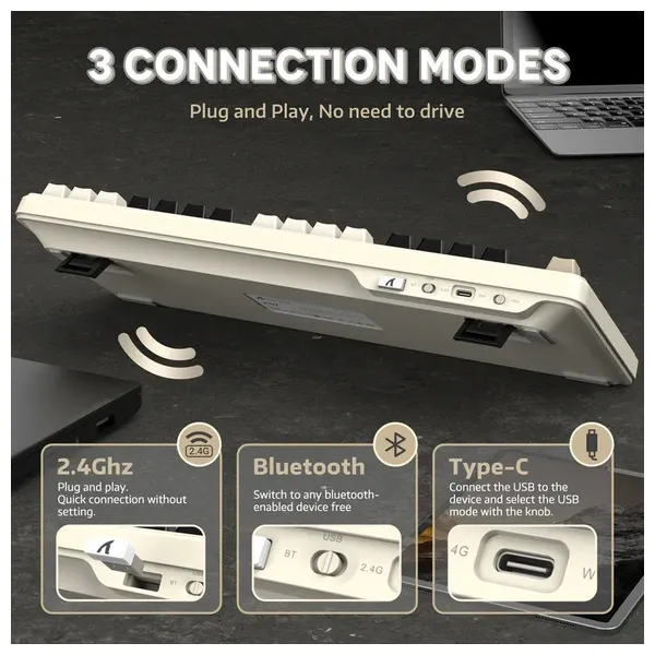  Attack Shark X87 Wireless Mechanical Keyboard - 87 Keys - Gasket Mount Housing - White 