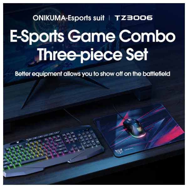 Oniguma TZ3006-B05 All-in-One Gaming Kit - Keyboard, Mouse, and Mouse Pad - RGB Lighting
