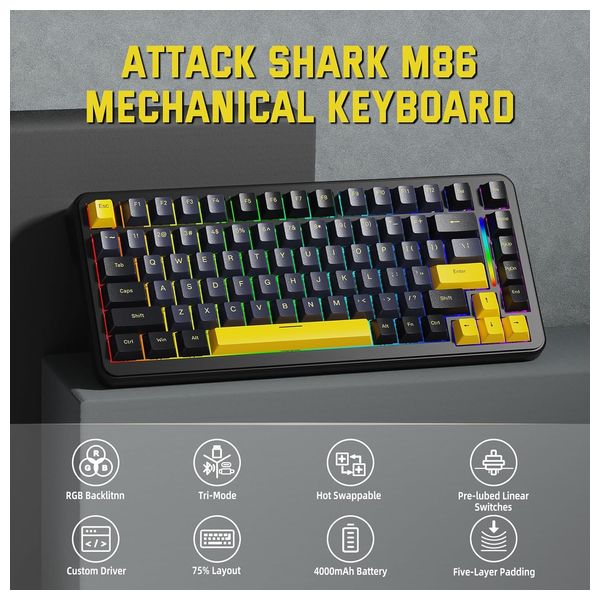 Attack Shark M86 Mechanical Keyboard - Wireless - RGB Lighting - Black