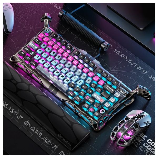 GravaStar Mercury V75 Pro - Cyberpunk mechanical gaming keyboard - Fully customizable per-key actuation points - Dual-zone RGB lighting - Black