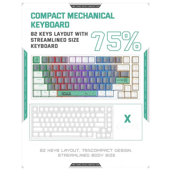 Onikuma G52 Mechanical Gaming Keyboard - RGB Lighting - 82 Keys - White