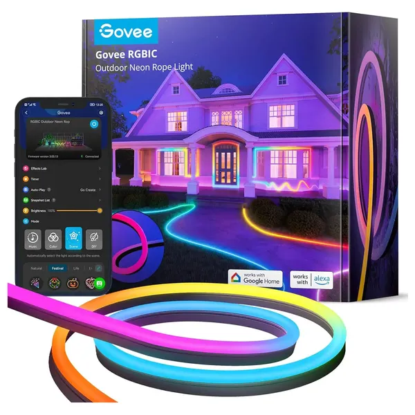  مصباح حبل نيون خارجي جوفي - تقنية RGBIC - تحكم WiFi - بلوتوث - مقاومة IP65 