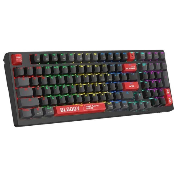  كيبورد العاب ميكانيكي بلودي WS98 ثنائي النواة - استجابة فائقة السرعة للمفاتيح (1 مللي ثانية) - تصميم ألعاب بإضاءة خلفية RGB - أسود 