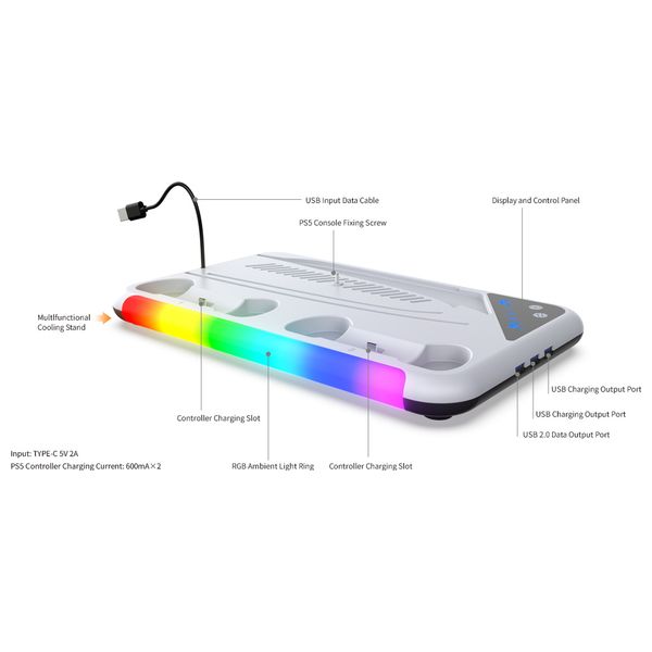 Dobe TP5-3537B - Multifunctional Cooling & Charging Stand - For PS5 Controllers - White