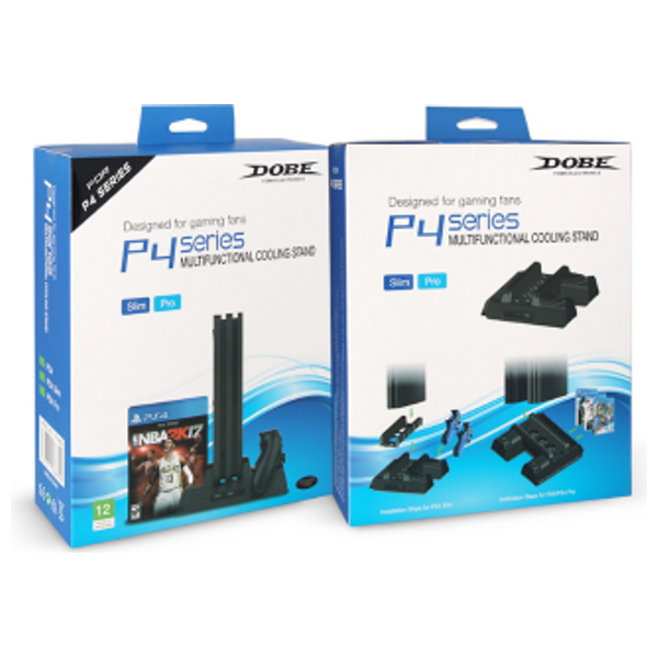 Dobe - PS4 - Charging & Cooling Stand - Multi-functional, Dual Controller - Black