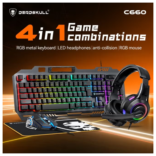  مجموعة ألعاب 4 في 1 من ديدسكال - C660 - اضاءة RGB - اسود 