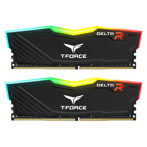  مجموعة رام تيم غروب للكمبيوتر - T Force Delta RGB DDR4 - بحجم 64 كيكابايت (2x32 كيكابايت) - 3600 ميكاهرتز - اسود 
