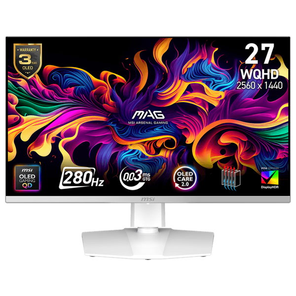 شاشة حاسبة ام اس اي 27-انج - سرعة الاستجابة 0.03 ملي ثانية - 280 هرتز - QD-OLED  - ابيض